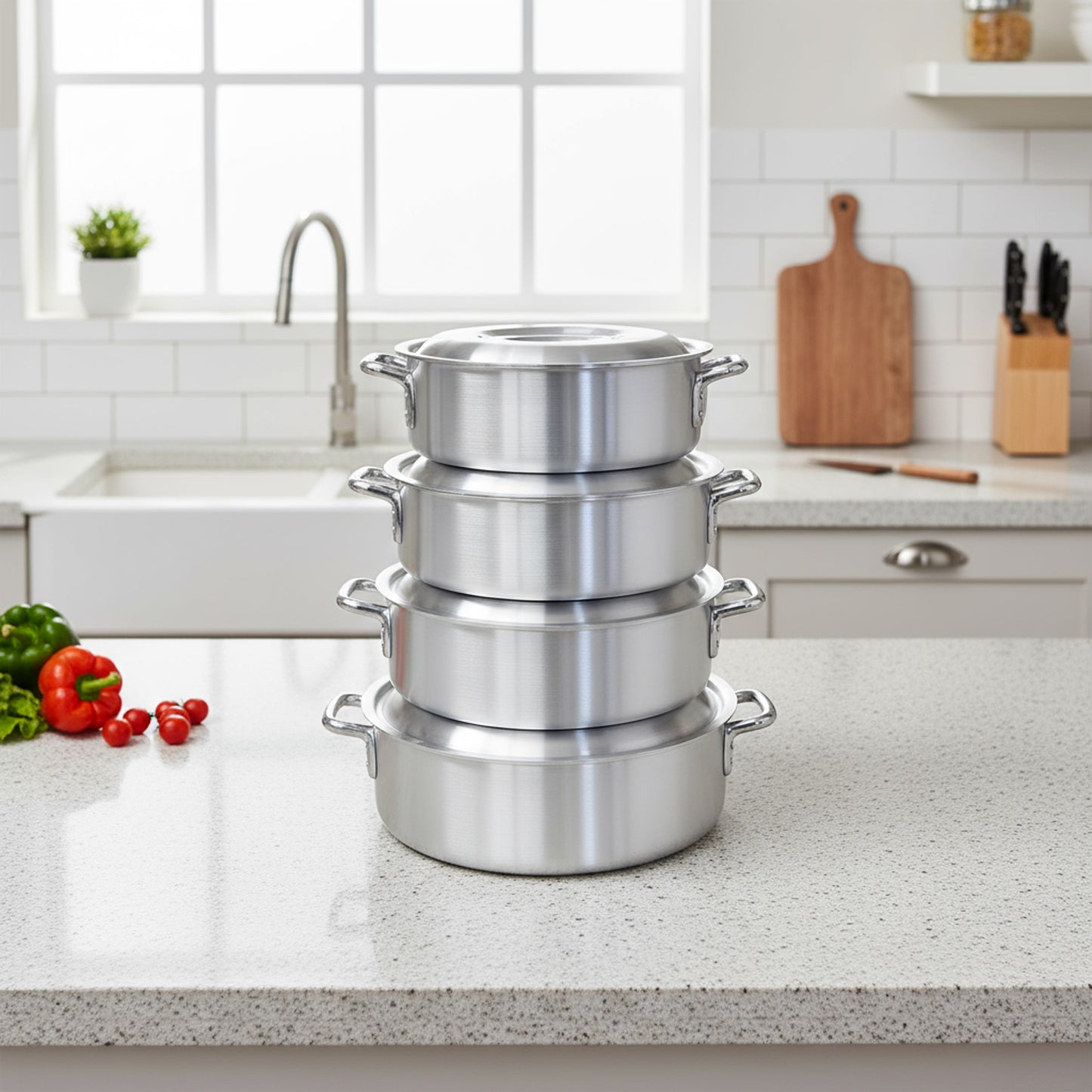 4-Piece Large Cast Aluminum Sauce Pot Set – Heavy-Duty Durable Cookware for Everyday Cooking, Silver4PC Large Cast Aluminum Supper Durable Sauce Pot Set