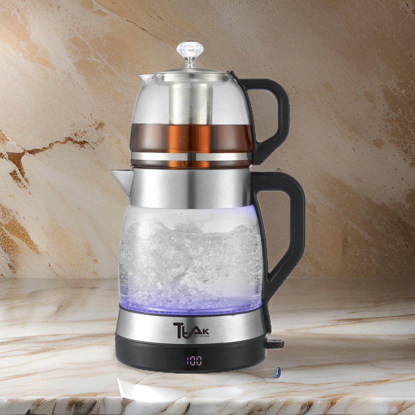 1.8L Electric Glass Tea Maker Set with 1.2L Infuser Teapot