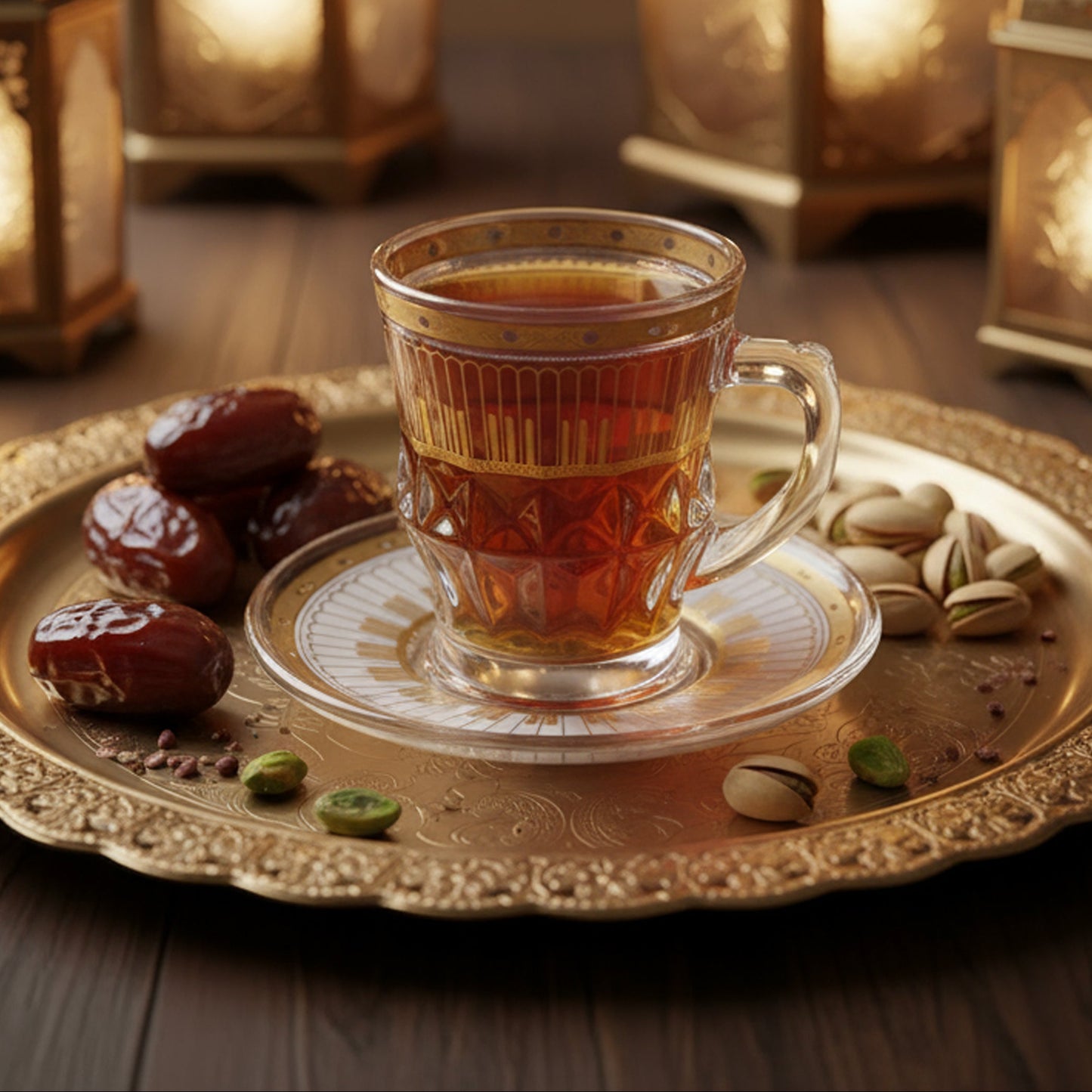 Set of 6 Premium Glass Tea Cups with Matching Saucers – Gold Trim Design