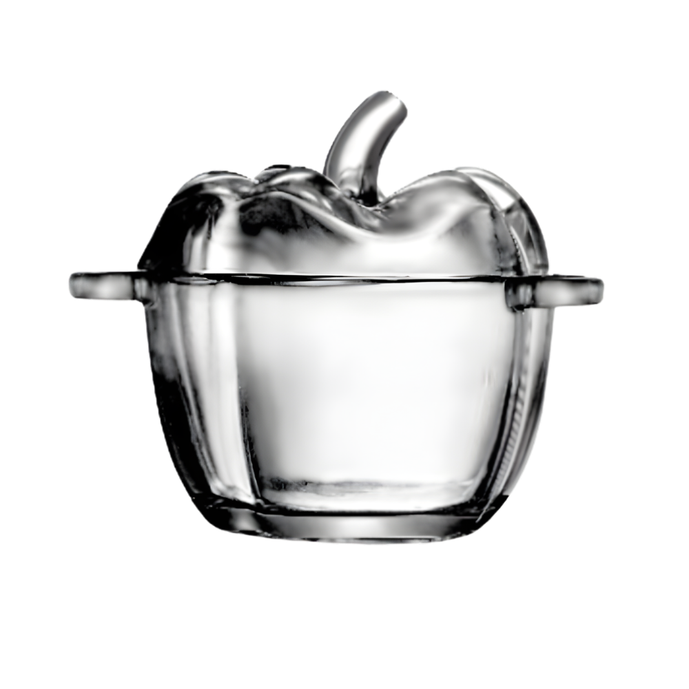 Glass Apple-Shaped Sugar Bowl with Lid & Handles – Elegant Clear Glass Sugar & Condiment Jar