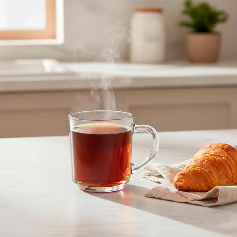 Glass Tea Cup Set (6PC) – 235ML Solid Clear Glass Cups with Handle