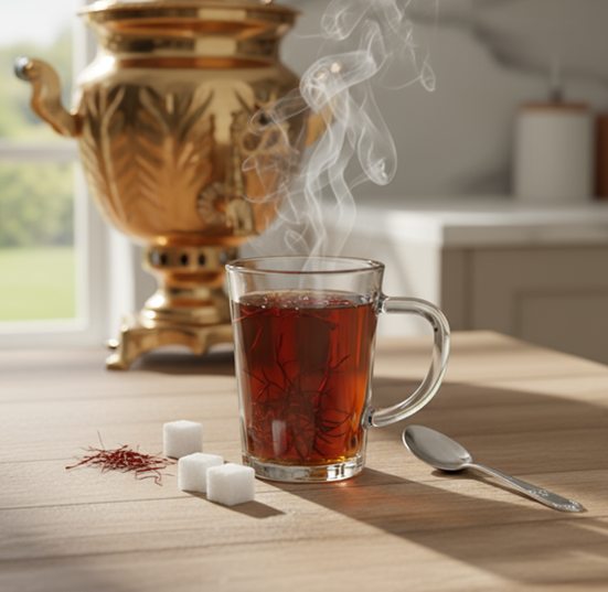 Glass Tea Cup Set (6PC) – Clear Vertical-Cut Glass Cups with Handle