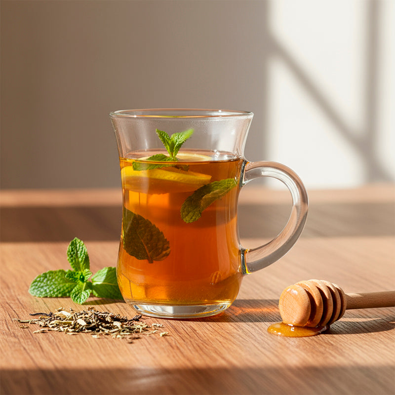 Glass Tea Cup Set (6PC) – 155ML Classic Curved Clear Glass Cups with Handle