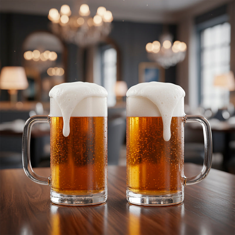 2PC Large Glass Mug Set – 340ML Clear Beer & Beverage Mugs with Handle