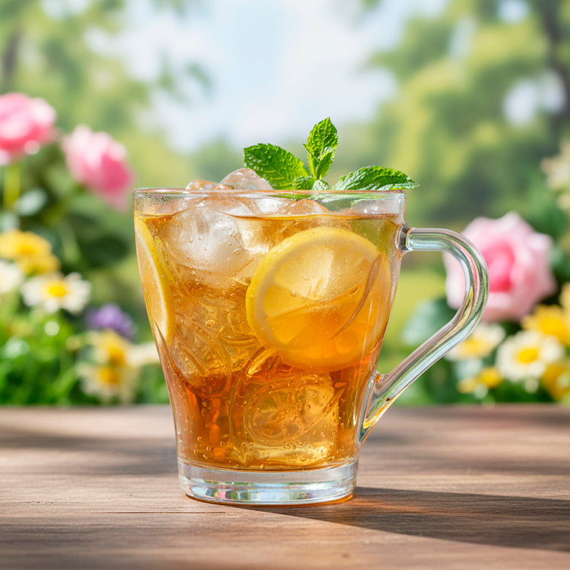 Glass Tea Cup Set (6PC) – 260ML Floral Embossed Clear Glass Cups with Handle