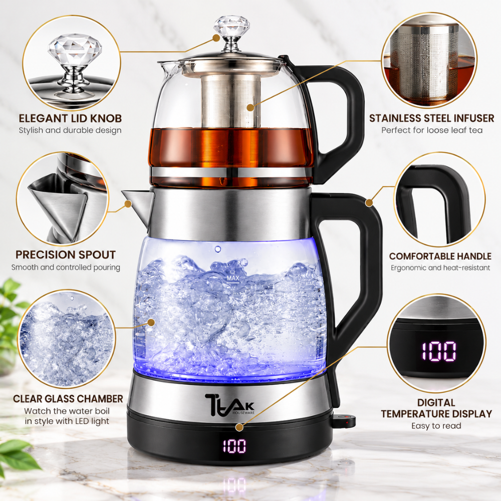 1.8L Electric Glass Tea Maker Set with 1.2L Infuser Teapot