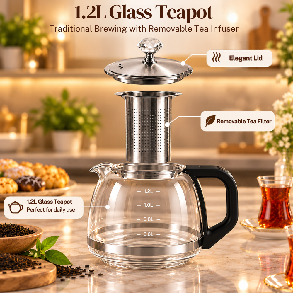 1.8L Electric Glass Tea Maker Set with 1.2L Infuser Teapot