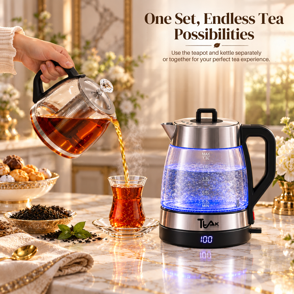 1.8L Electric Glass Tea Maker Set with 1.2L Infuser Teapot