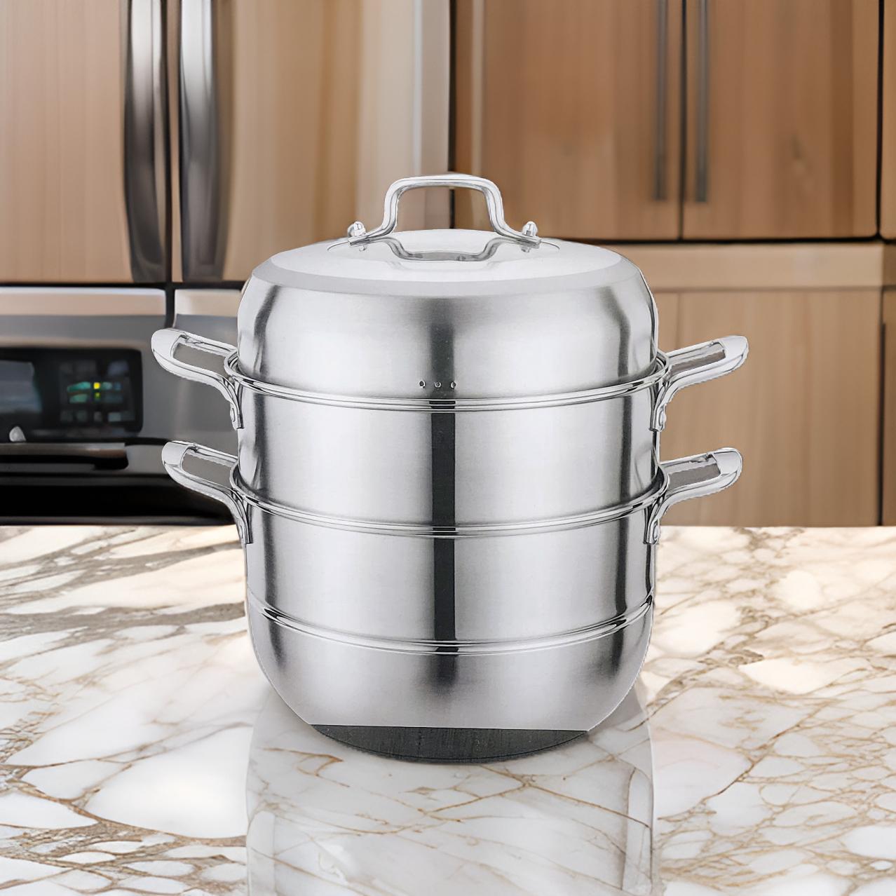 Large Stainless Steel Induction Steamer Pot – 28cm