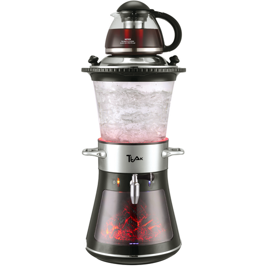 Glass Fireplace Electric Samovar – 4L Water Boiler with Glass Teapot, LED Fireplace Effect & Keep Warm Function