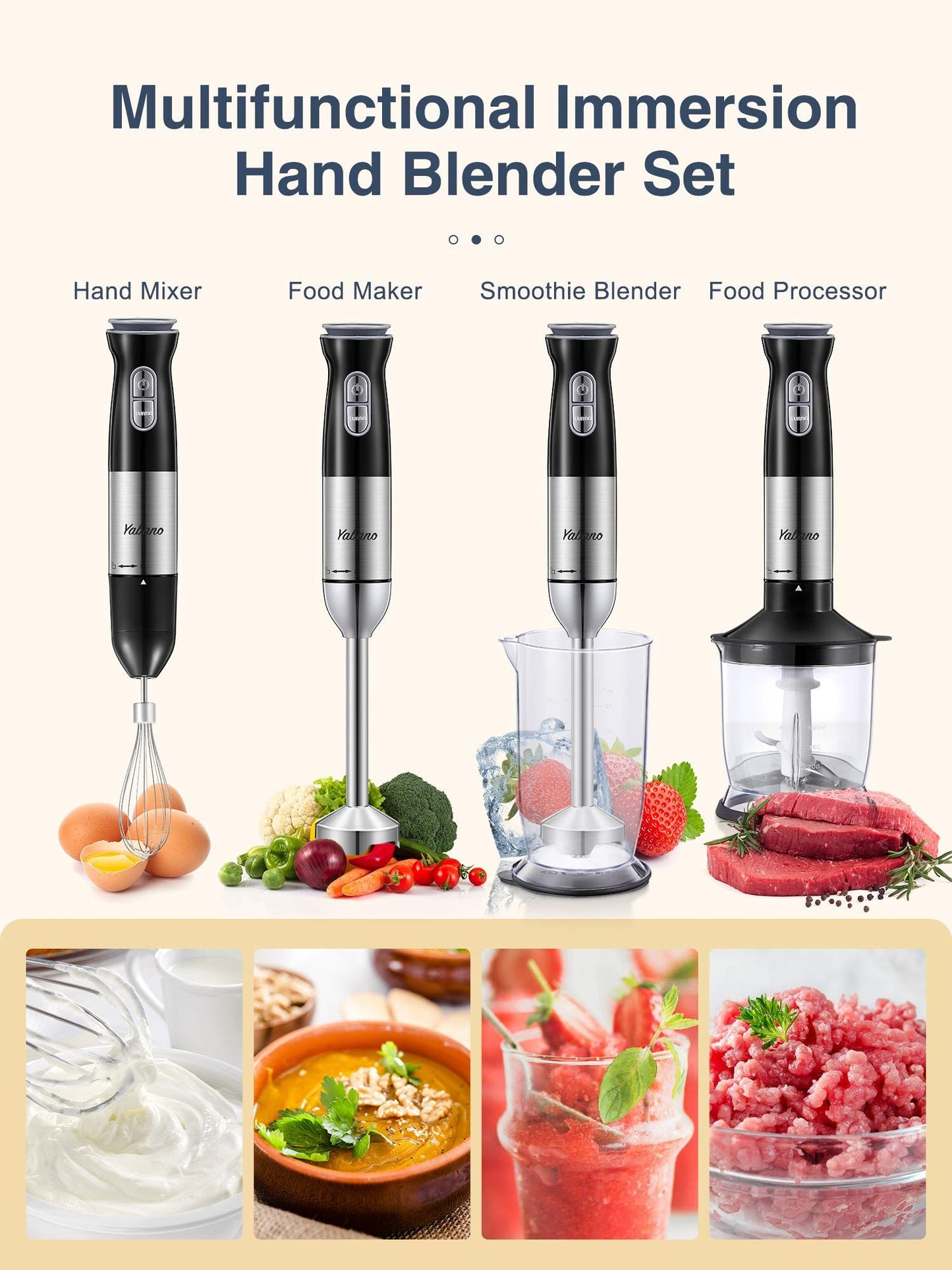 4-in-1 Hand Blender Set with Beaker, Chopper, Whisk & Immersion Blender