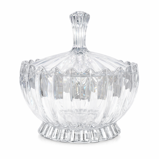 Elegant Clear Glass Candy Jar with Lid – Decorative Ribbed Glass Jar for Candy, Sweets & Treats