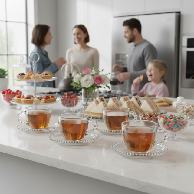 220ML Elegant Glass Tea Cup with Saucer – Clear Design