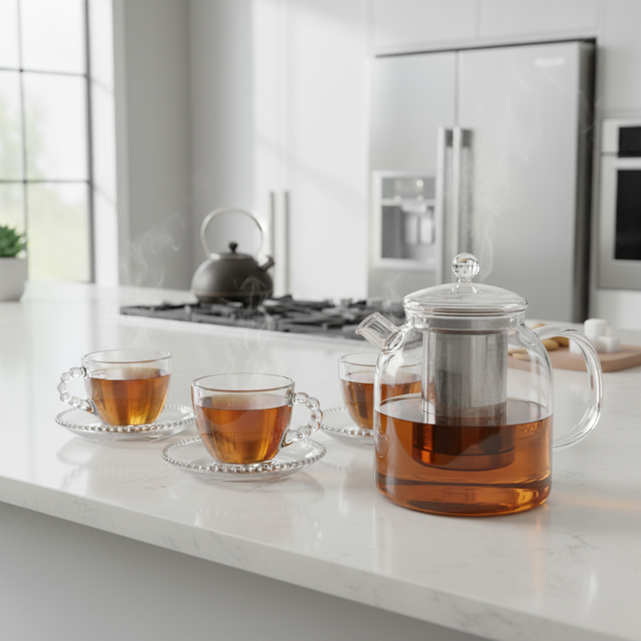 220ML Elegant Glass Tea Cup with Saucer – Clear Design