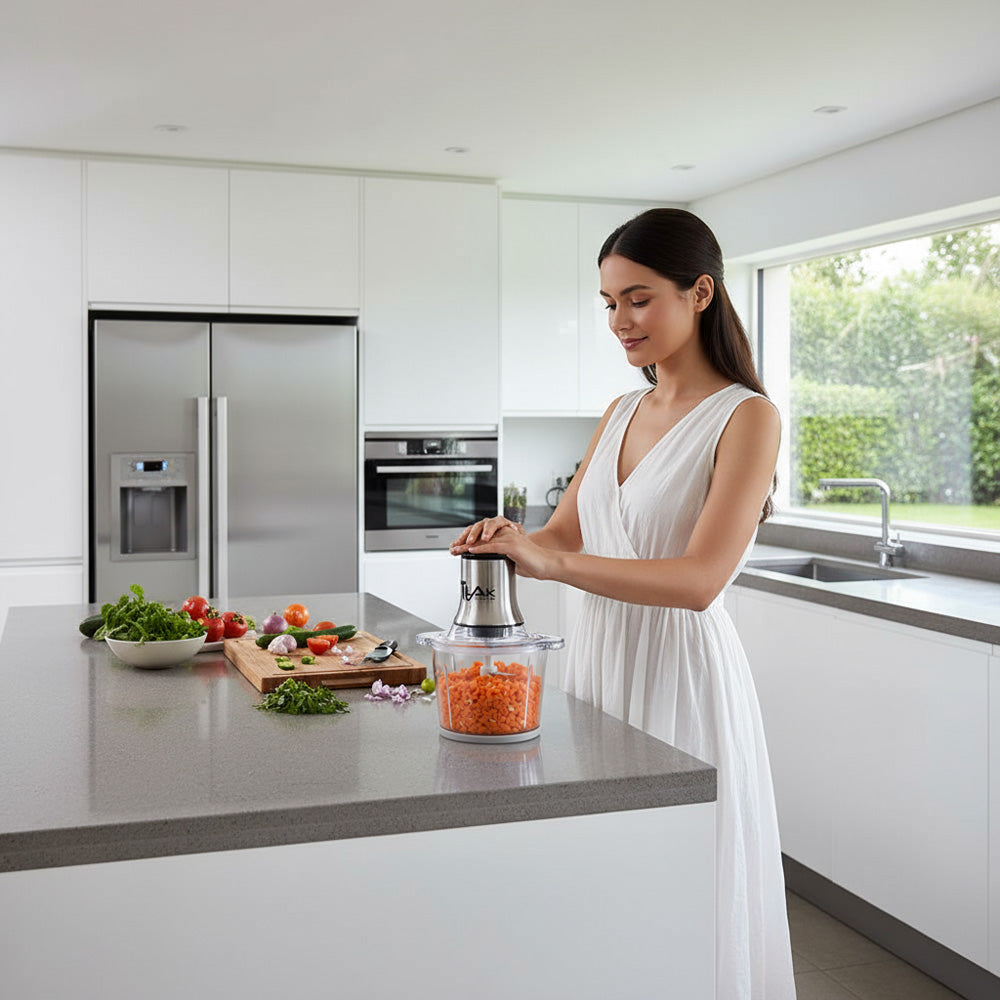 300W Electric Food Processor – 3L Glass Bowl, 4 Sharp Blades for Meat, Vegetables, Fruits & Baby Food