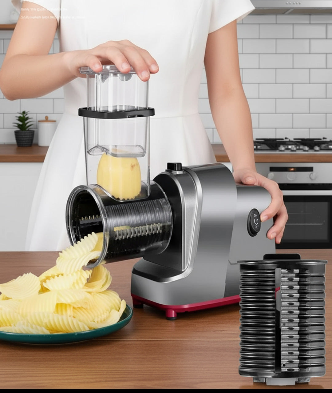 250W Electric Cheese Grater & Salad Maker – 6 Blade Attachments for Slicing, Shredding & Chopping Vegetables, Fruits & Cheese