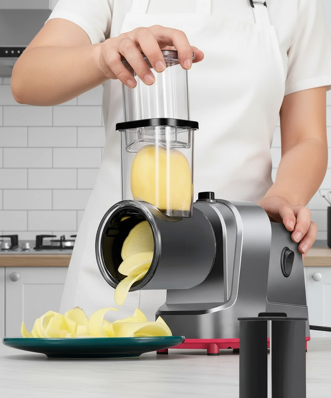 250W Electric Cheese Grater & Salad Maker – 6 Blade Attachments for Slicing, Shredding & Chopping Vegetables, Fruits & Cheese