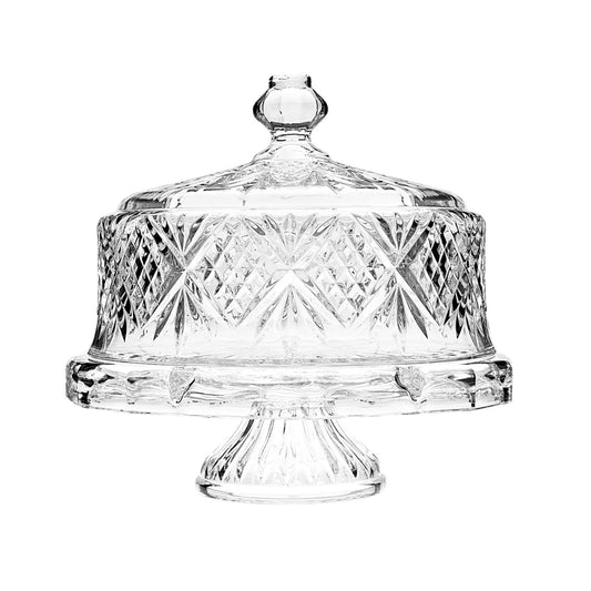 Elegant Clear Glass Footed Cake Stand with Dome – Decorative Crystal-Style Cake Server for Desserts & Pastries