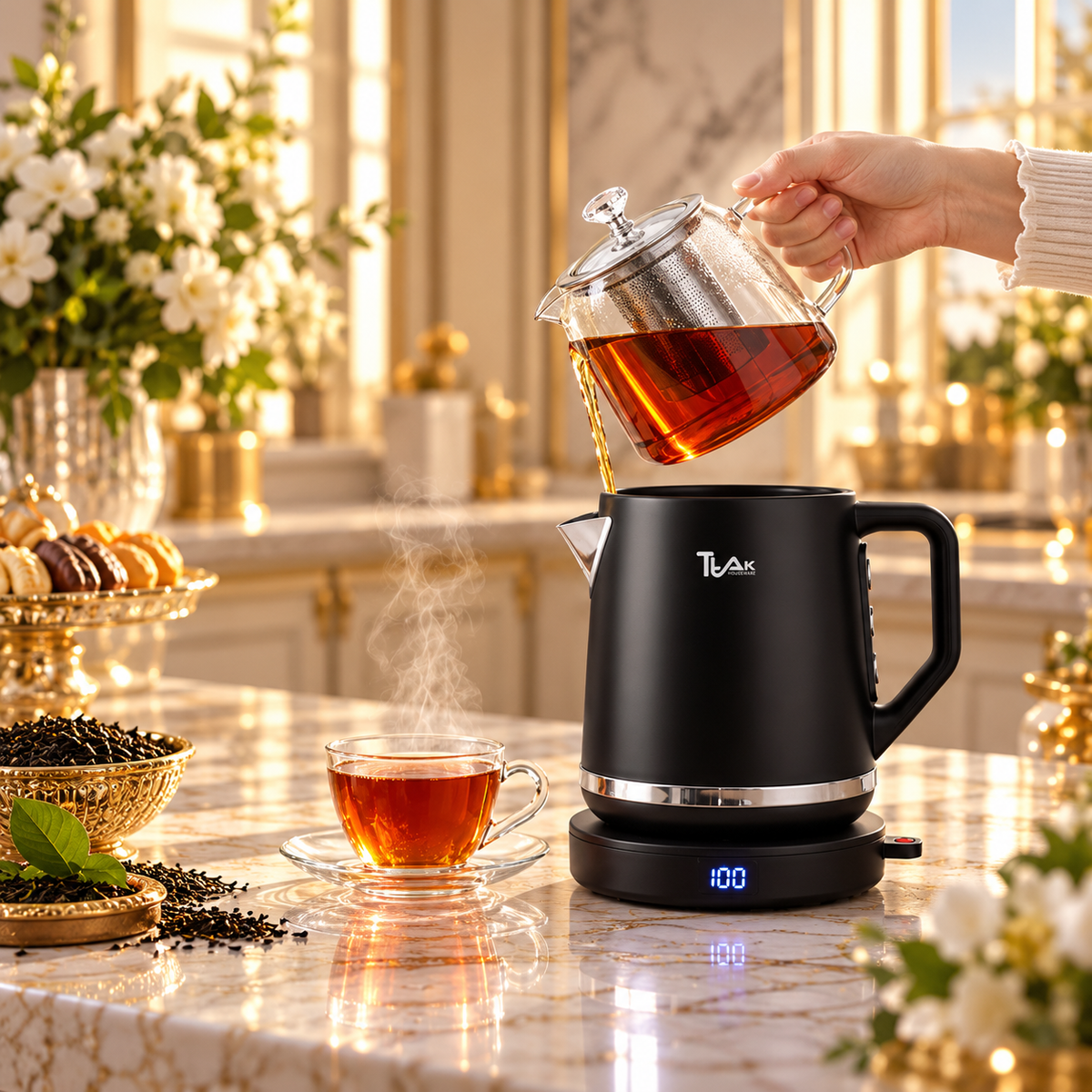 1.8 L Stainless Steel Electric Tea Maker with 1.1 L Glass Teapot