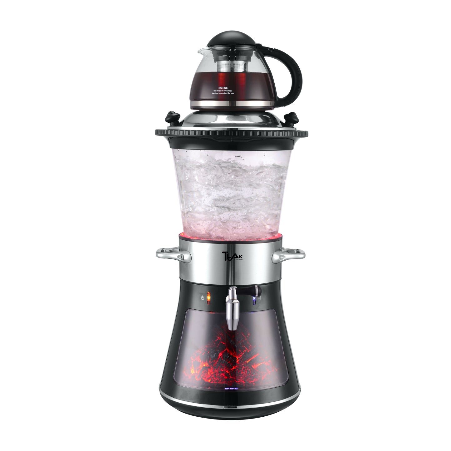 Glass Fireplace Electric Samovar – 4L Water Boiler with Glass Teapot, LED Fireplace Effect & Keep Warm Function
