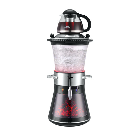 Glass Fireplace Electric Samovar – 4L Water Boiler with Glass Teapot, LED Fireplace Effect & Keep Warm Function