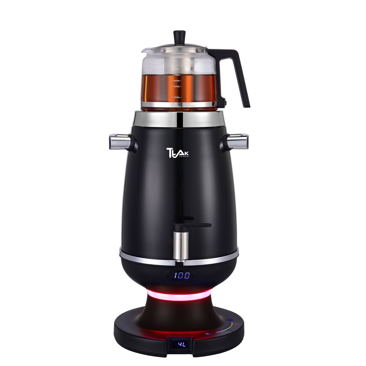 4L Electric Samovar with 1L Glass Teapot(Velora) – Digital Temperature Control, Keep Warm Function, Stainless Steel Tea Maker | Black & White