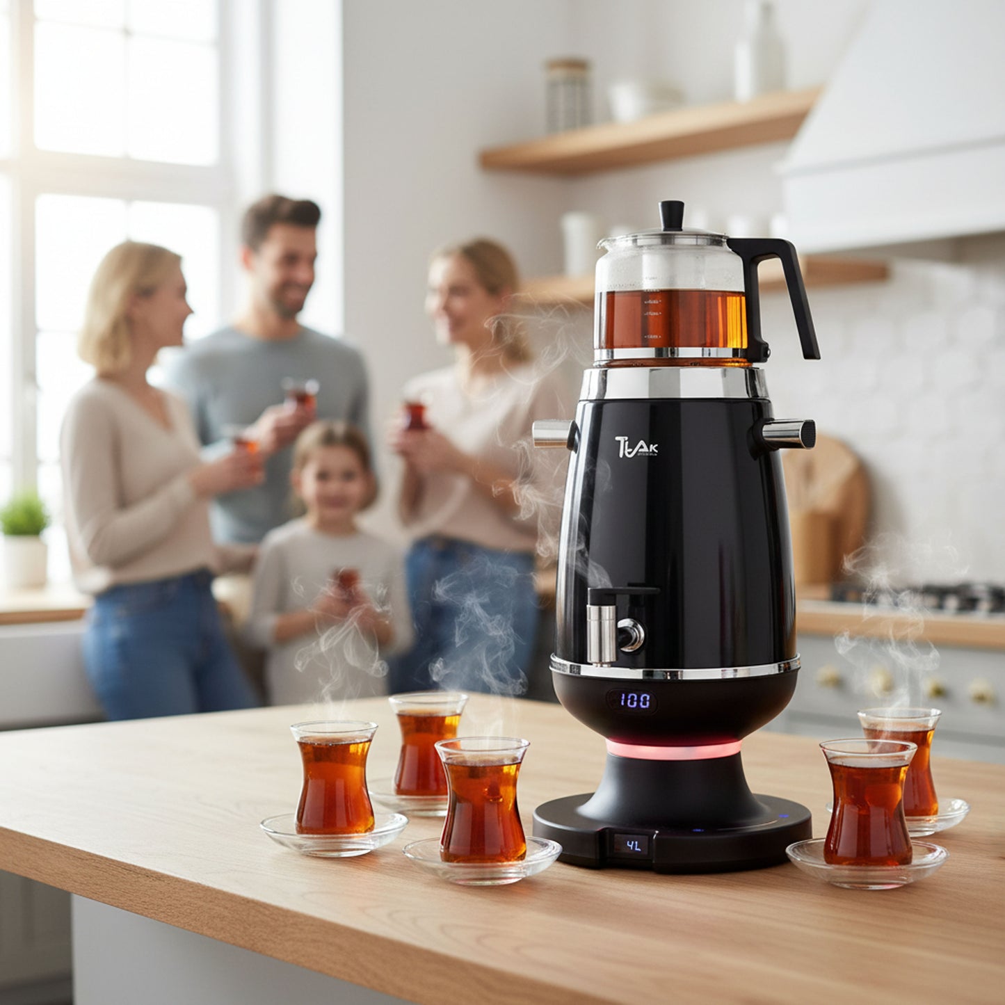 4L Electric Samovar with 1L Glass Teapot(Velora) – Digital Temperature Control, Keep Warm Function, Stainless Steel Tea Maker | Black & White