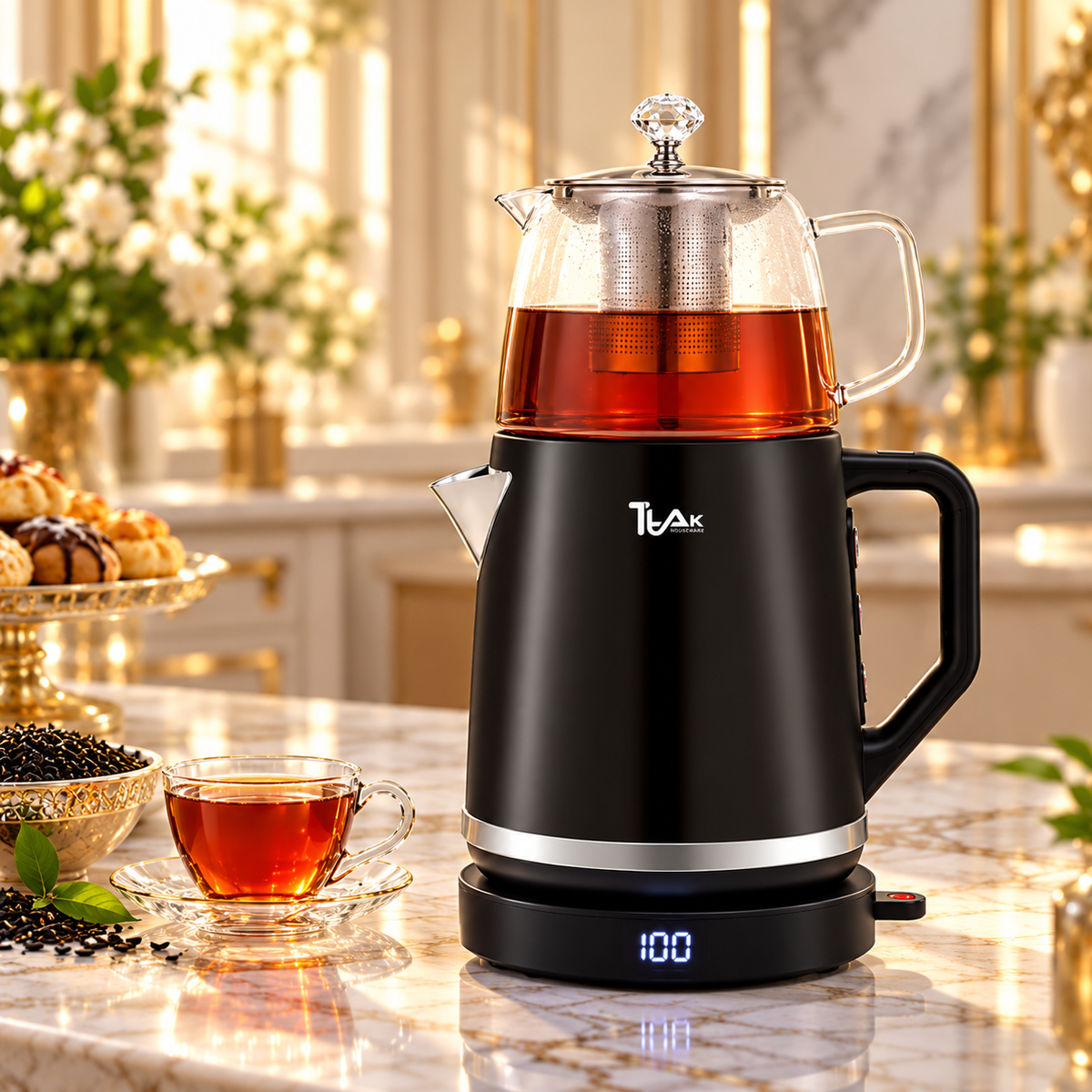 1.8 L Stainless Steel Electric Tea Maker with 1.1 L Glass Teapot