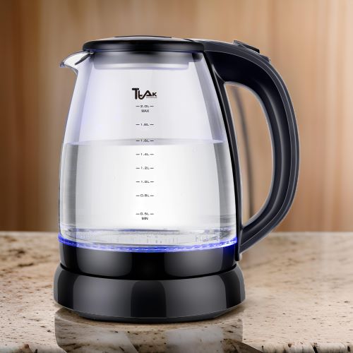 2L Cordless Electric Glass Kettle – Borosilicate Glass, LED Light, Auto Shut-Off, Boil Dry Protection