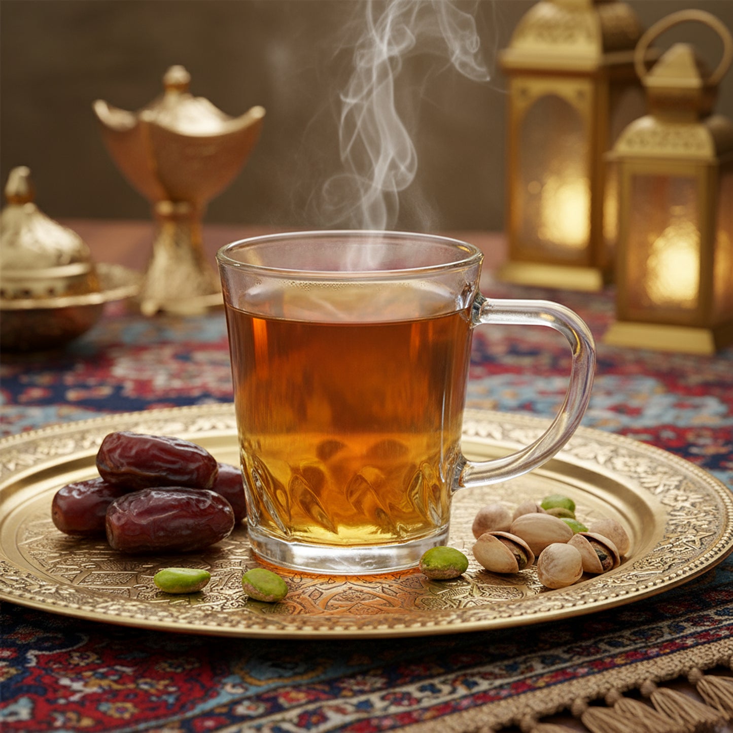 Glass Tea Cup Set (6PC) – 205ML Geometric-Base Clear Glass Cups with Handle