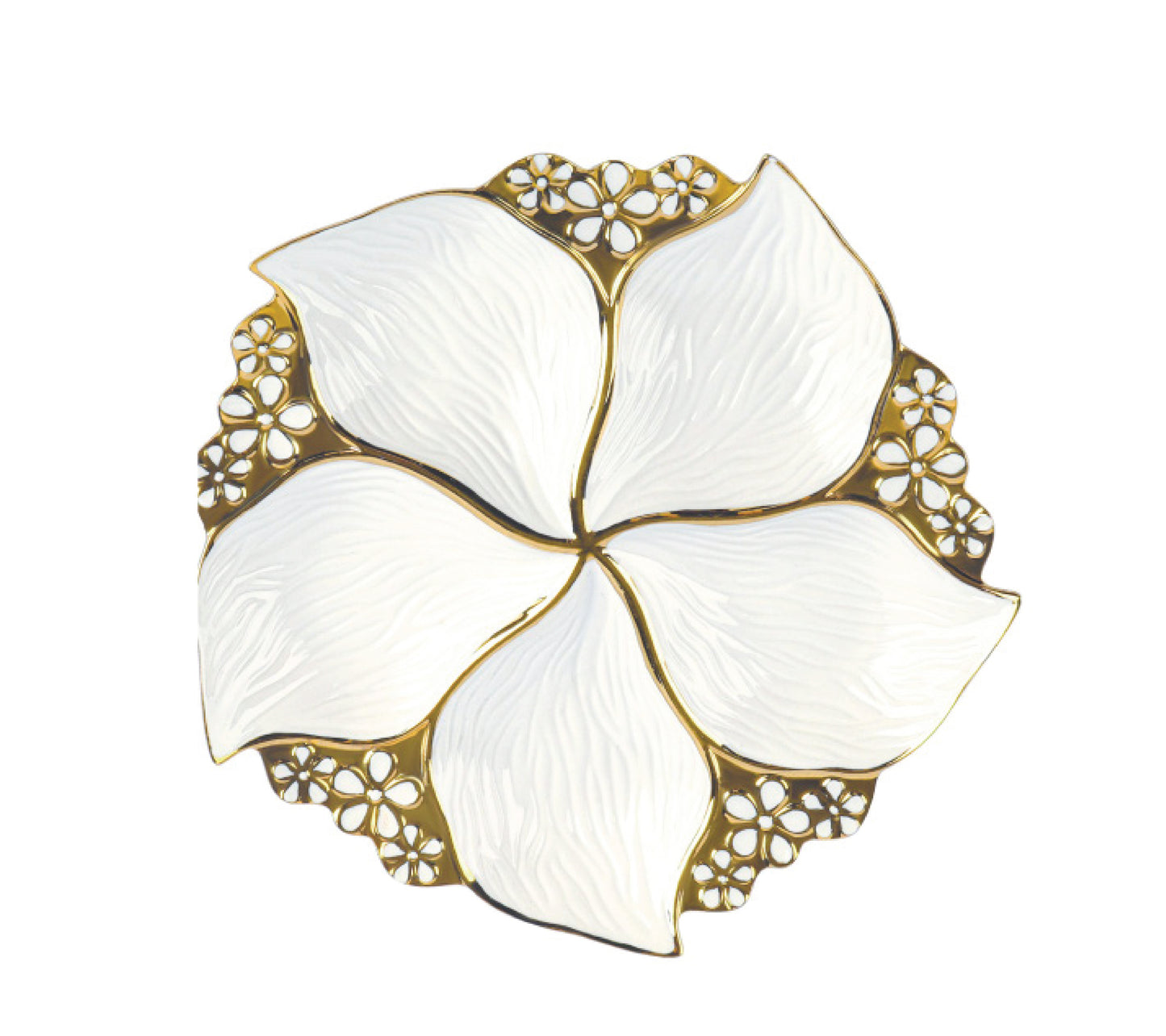 12 Inch Luxury Ceramic Sectional Serving Plate – Flower Petal Design with Silver or Gold Trim