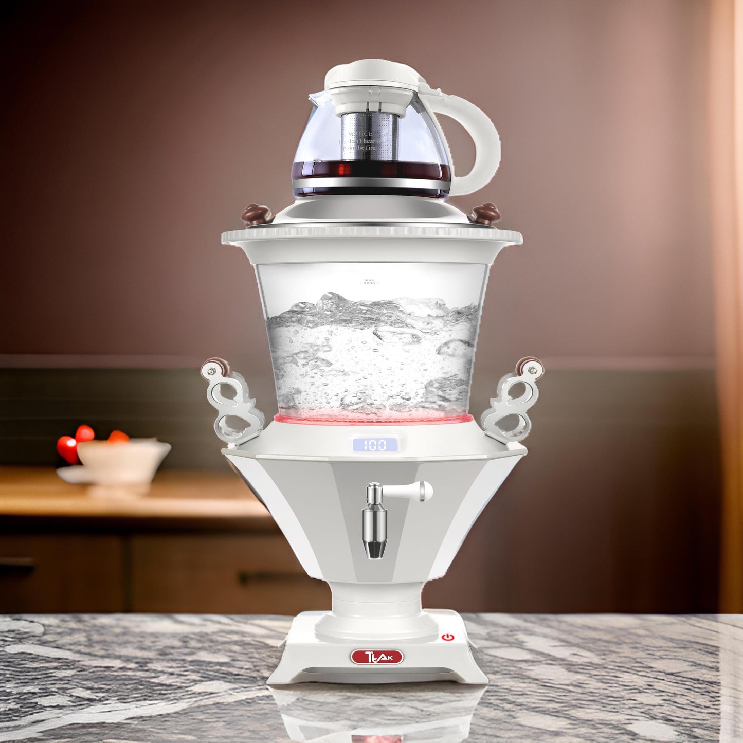 Electric Glass Samovar – Smart Boil & Keep Warm, Auto Shut-Off, Glass Teapot with Stainless Steel Infuser