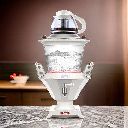 Electric Glass Samovar – Smart Boil & Keep Warm, Auto Shut-Off, Glass Teapot with Stainless Steel Infuser