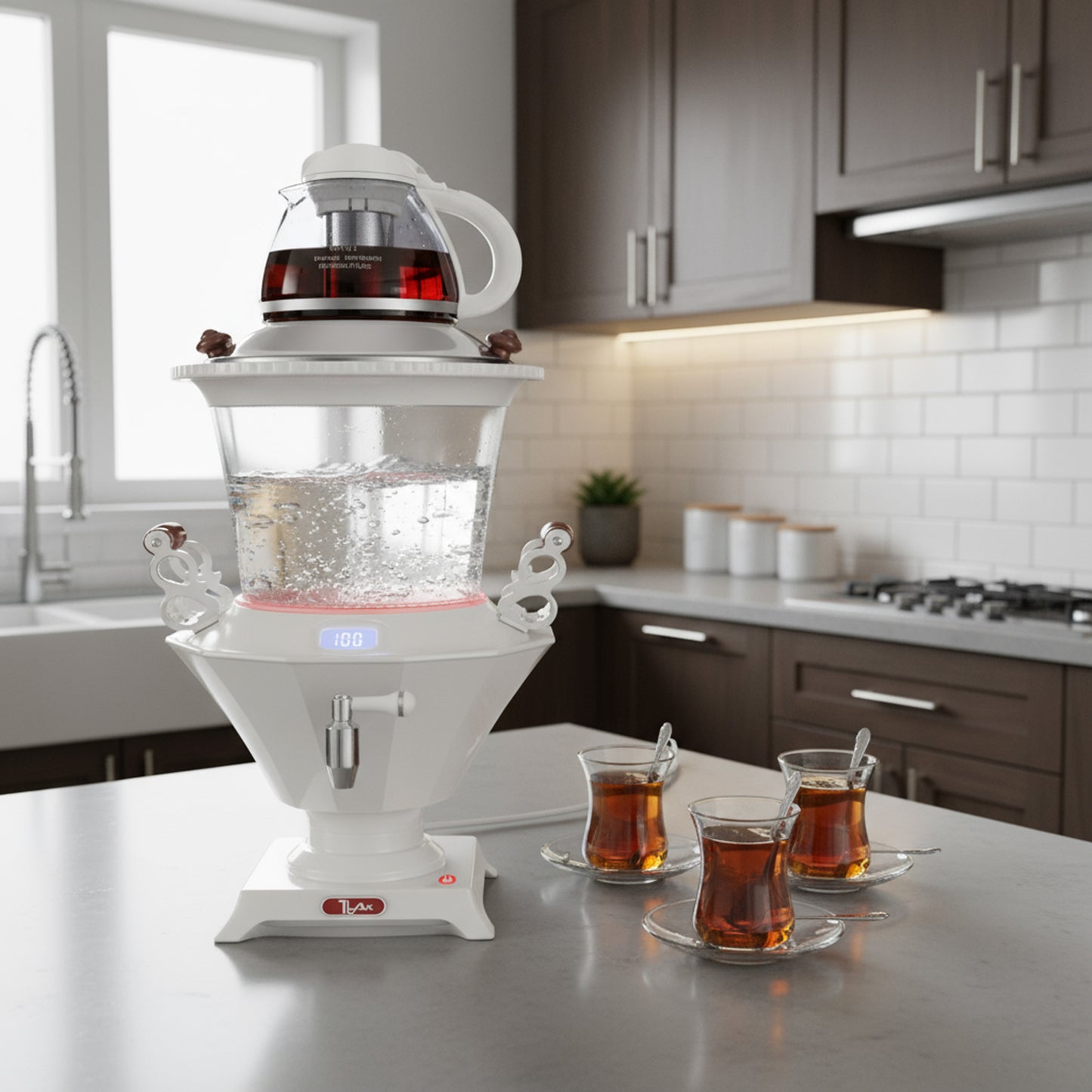 Electric Glass Samovar – Smart Boil & Keep Warm, Auto Shut-Off, Glass Teapot with Stainless Steel Infuser