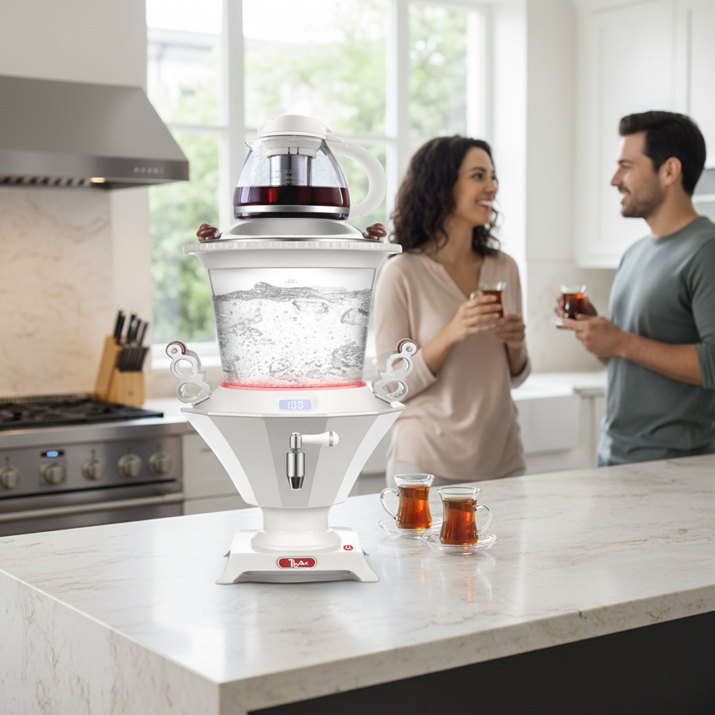 Electric Glass Samovar – Smart Boil & Keep Warm, Auto Shut-Off, Glass Teapot with Stainless Steel Infuser