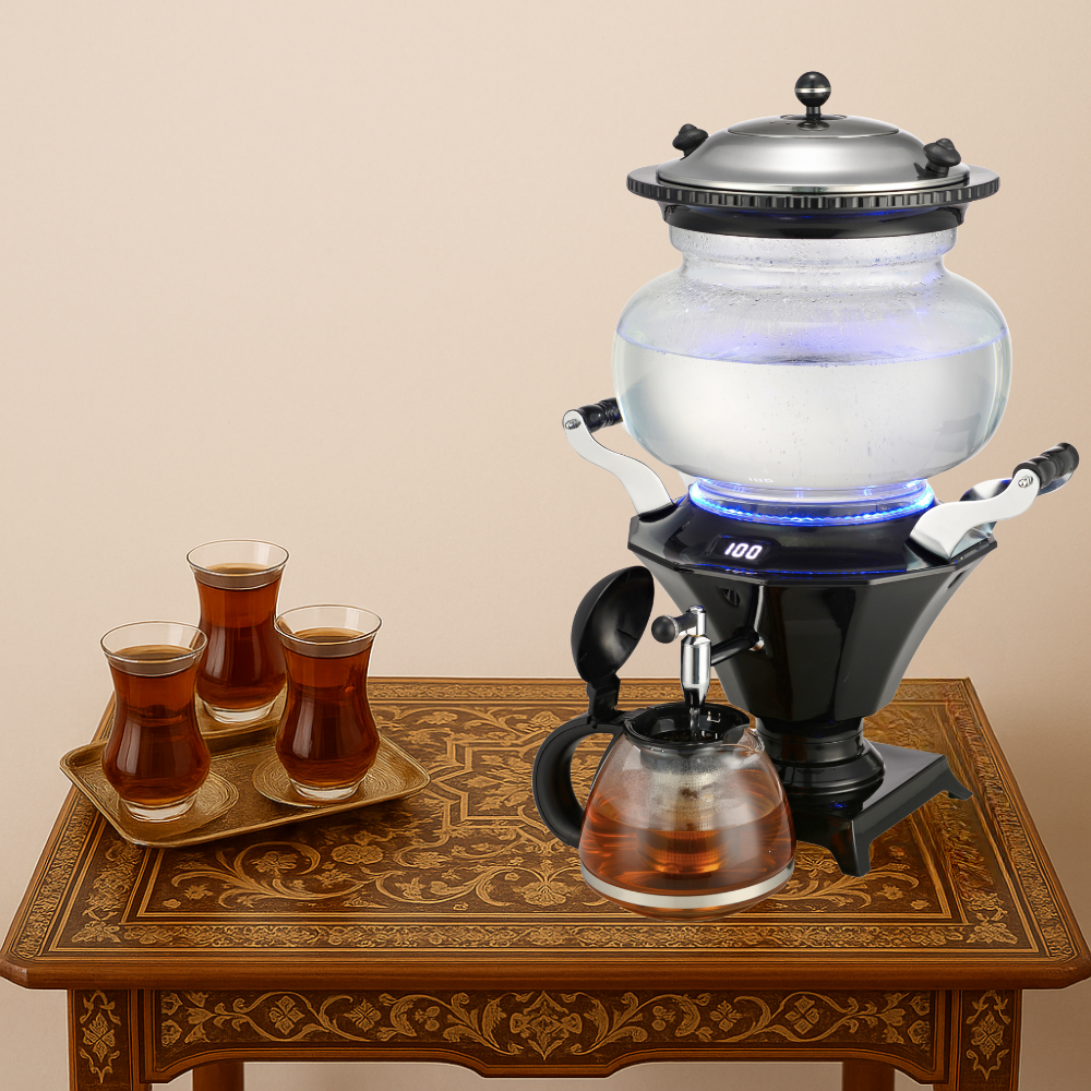 6L Electric Glass Samovar Tea Maker with 1.2L Glass Teapot with Infuser