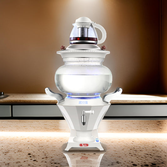 6L Electric Glass Samovar Tea Maker with 1.2L Glass Teapot with Infuser