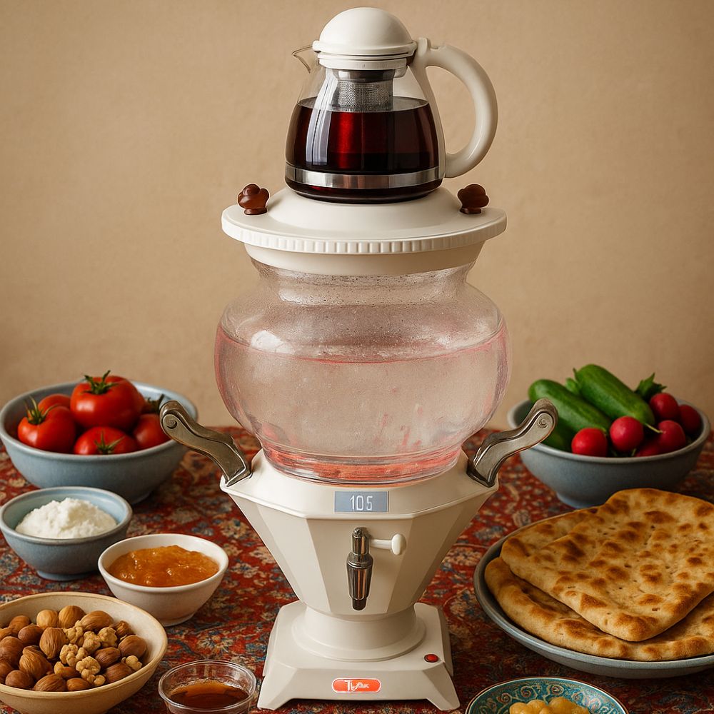 6L Electric Glass Samovar Tea Maker with 1.2L Glass Teapot with Infuser