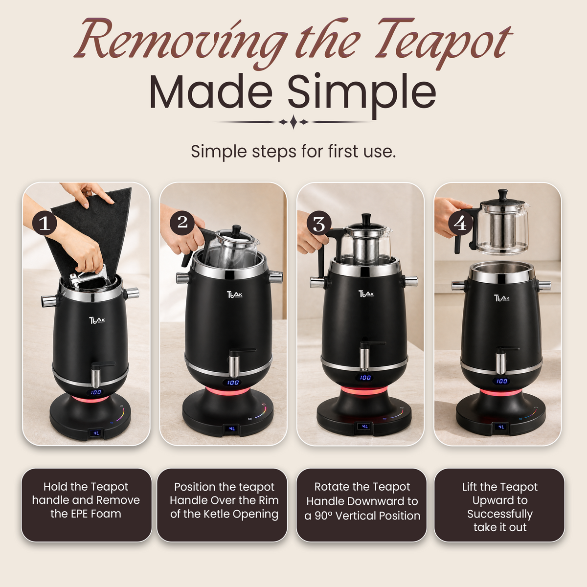 4L Electric Samovar with 1L Glass Teapot(Velora) – Digital Temperature Control, Keep Warm Function, Stainless Steel Tea Maker | Black & White