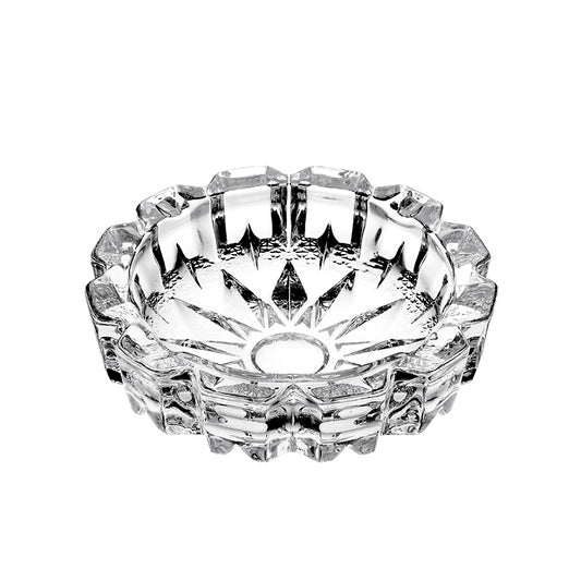 Elegant Clear Glass Ashtray – Heavy-Duty Faceted Crystal-Style Ashtray with Scalloped Edge