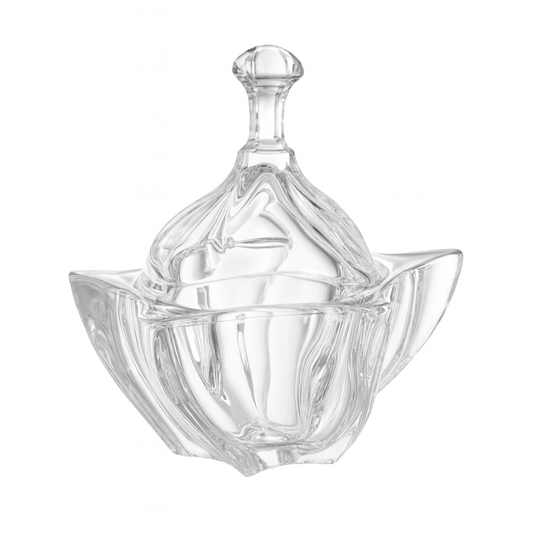 Elegant Clear Glass Sugar Bowl with Lid – Decorative Crystal-Style Covered Bowl for Candy & Condiments