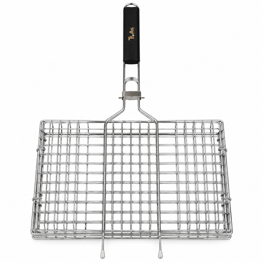 16" Stainless Steel Grill Basket with Foldable Handle – BBQ Grill Basket for Vegetables, Meat, Chicken & Seafood