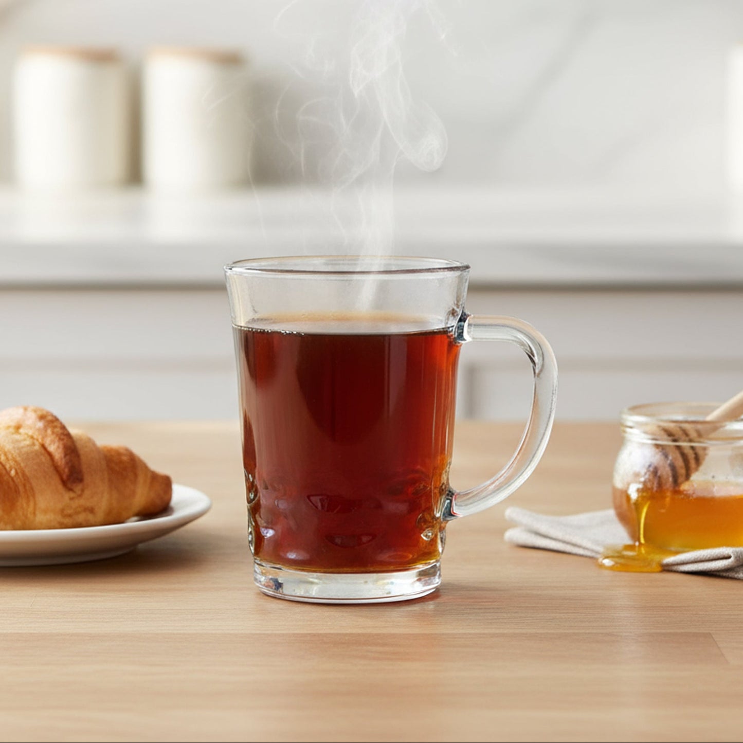 Glass Tea Cup Set (6PC) – 250ML Cut-Base Clear Glass Cups with Handle