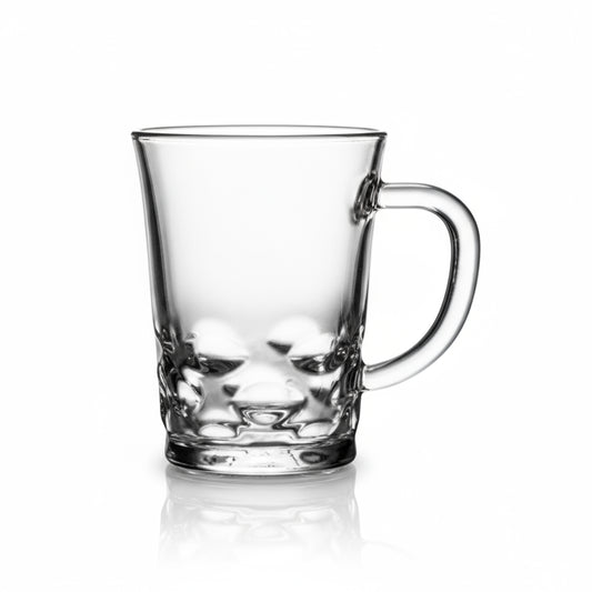 Glass Tea Cup Set (6PC) – 250ML Cut-Base Clear Glass Cups with Handle