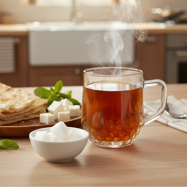 Glass Tea Cup Set (6PC) – Modern Diamond-Cut Design Clear Glass Cups with Handle