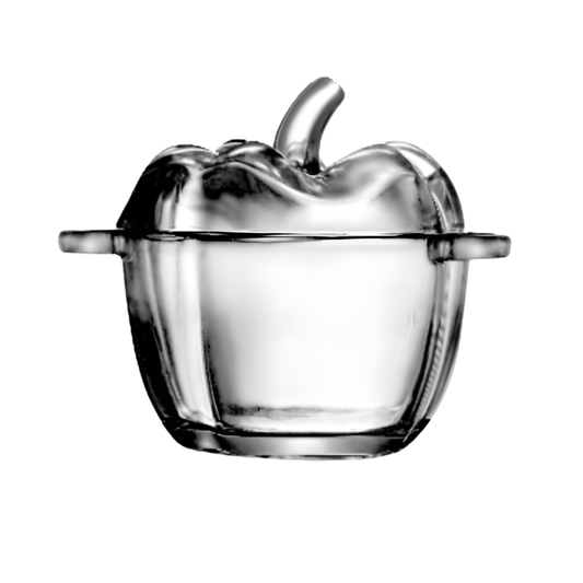 Glass Apple-Shaped Sugar Bowl with Lid & Handles – Elegant Clear Glass Sugar & Condiment Jar