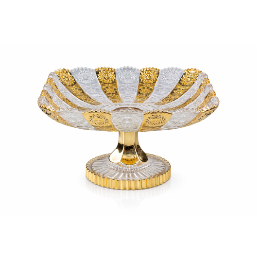 Gold & Clear Glass Pedestal Serving Bowl – Elegant Decorative Footed Compote for Fruit, Candy & Desserts