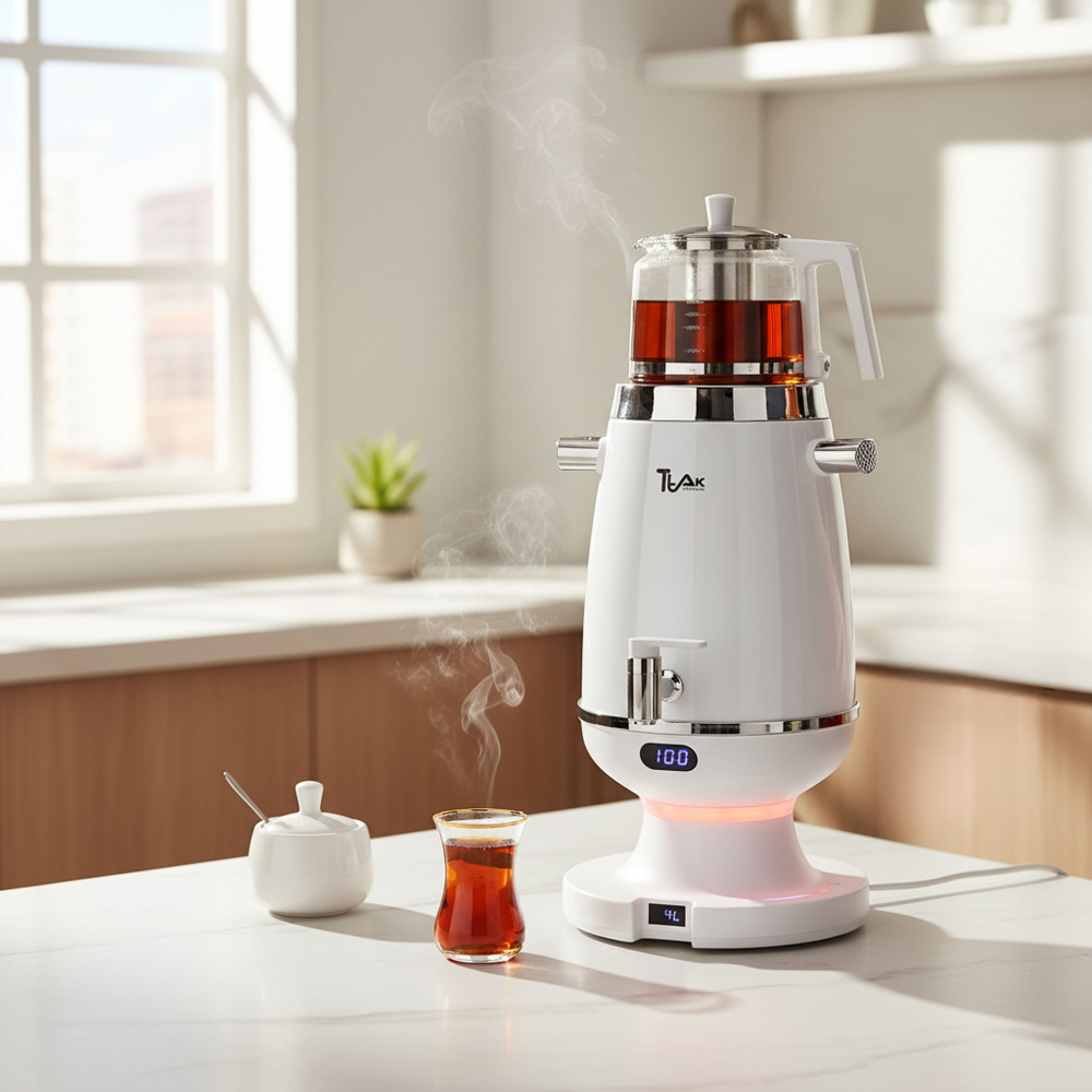4L Electric Samovar with 1L Glass Teapot(Velora) – Digital Temperature Control, Keep Warm Function, Stainless Steel Tea Maker | Black & White