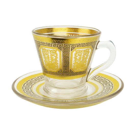 Set of 6 Tea Cup & Saucer Set – Gold Pattern Design