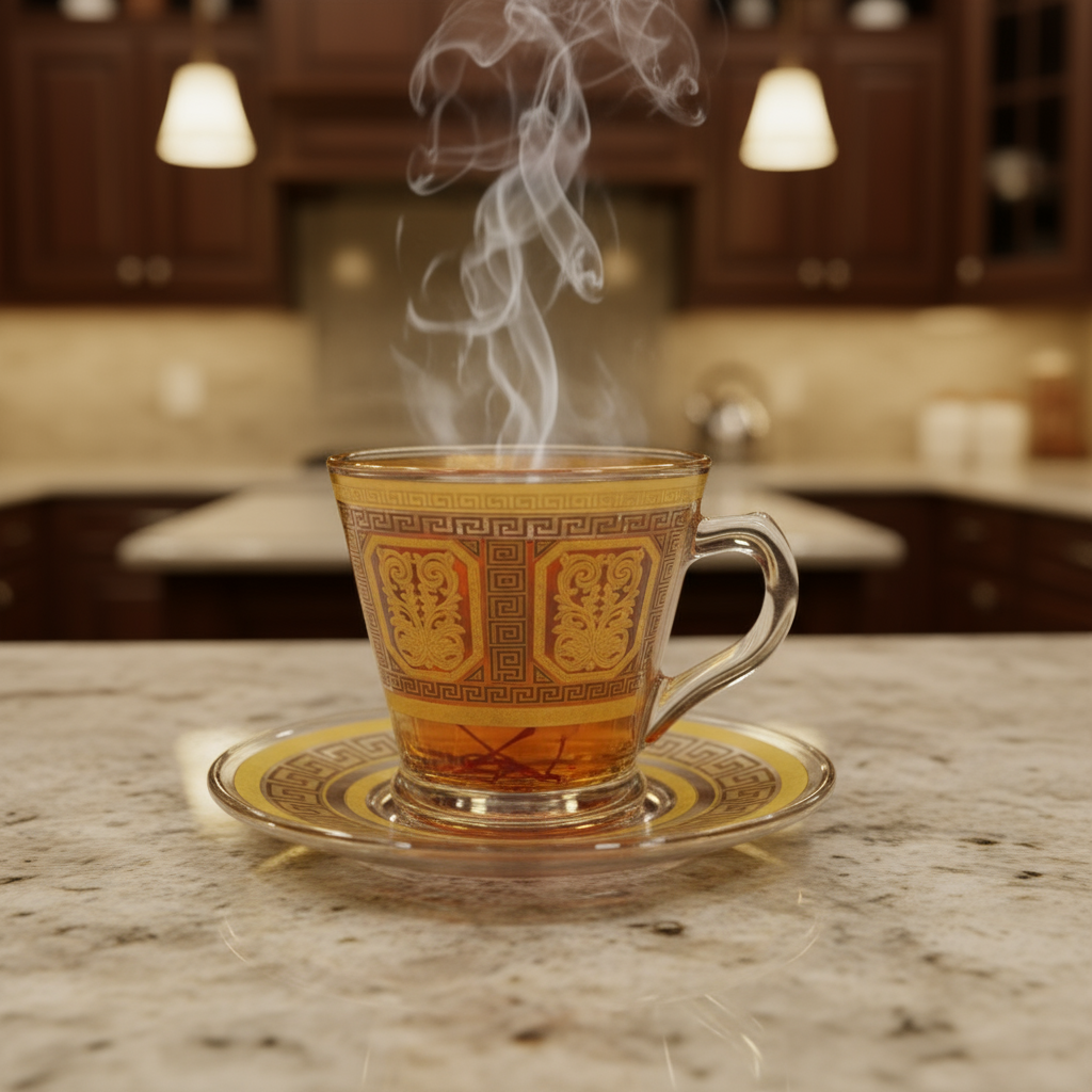 Set of 6 Tea Cup & Saucer Set – Gold Pattern Design